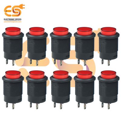 3A 250V ON and OFF Self Lock Momentary Push Button Red Color Pack of 10